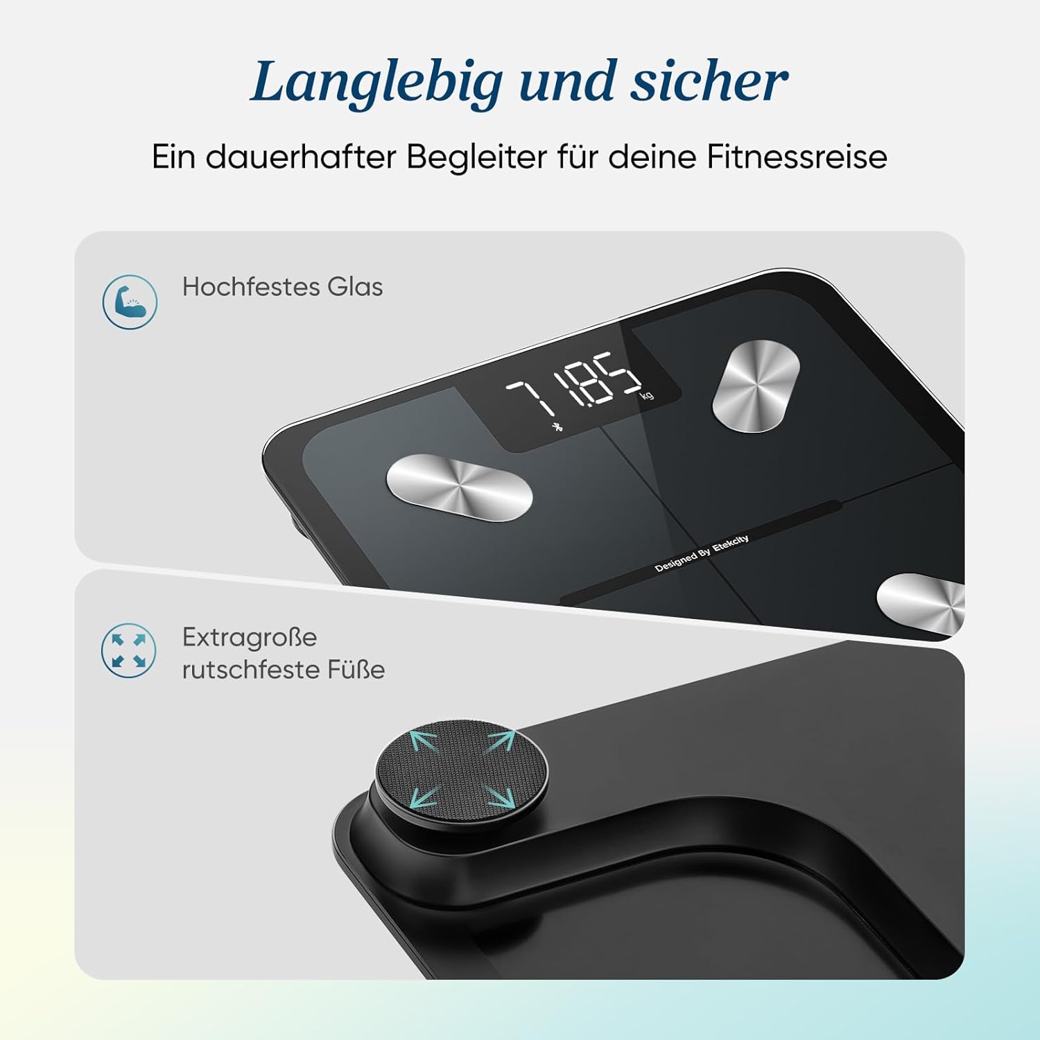 Etekcity Körperfettwaage - Personenwaage Digital mit 0,02 kg Genauigkeit - Bluetooth mit App für Fitness - Körperwaage zur Messung von Körperfett,BMI,Muskelmasse,Protein,BMR-Tiefschwarz-28 x 28 cm – Bild 9