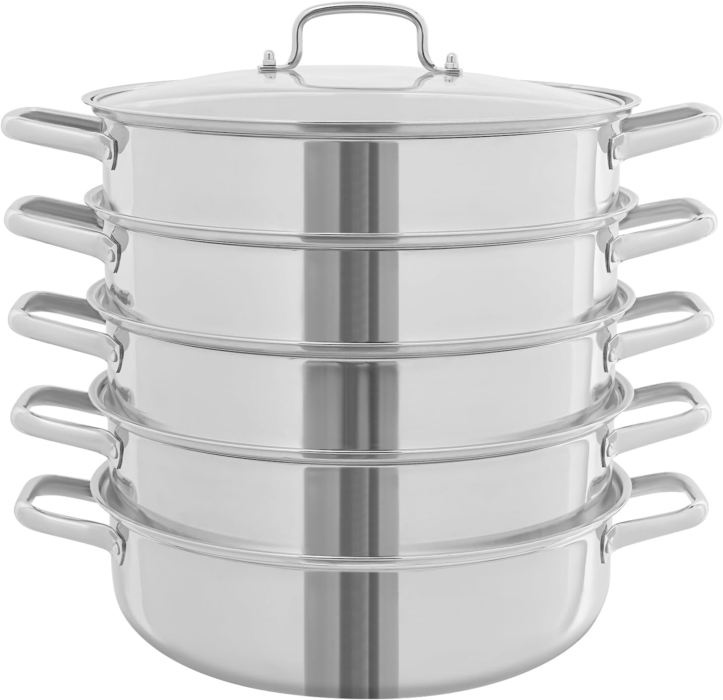 5-lagiger Dampfgarer aus Edelstahl mit Glasabdeckung, 32 cm Dampfgarer, Dampfgarer, Schongarer, Induktionskochtopf zum gleichzeitigen Dämpfen von Suppe, Nudeln, Fisch, geeignet für die Küche aller Herdarten – Bild 7