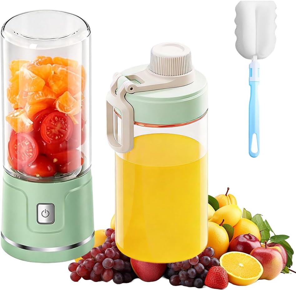 Frische Saft-Mixer-Flasche, TGKYK 450 ml tragbarer Mixer Smoothie Maker mit Bürsten, 38 Klingen, USB-Aufladung, tragbarer Entsafter für unterwegs für Säfte, Milchshakes, Smoothies (grün)