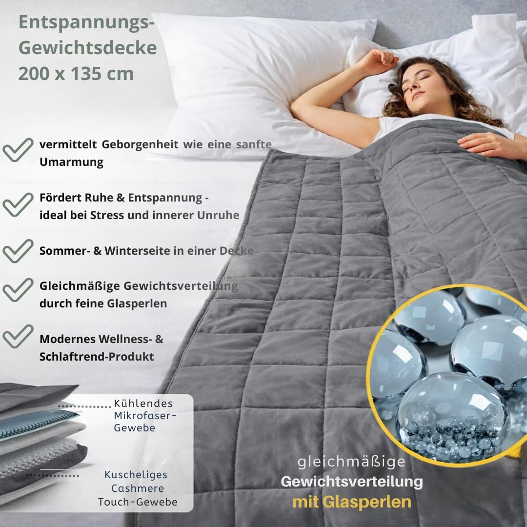 Gewichtsdecke (5 kg-8 kg) – 200 x 135 cm Therapiedecke mit Glasperlen – Sommer- & Winterseite – Öko-Tex-zertifiziert – inklusive Tasche (5 kg) – Bild 3