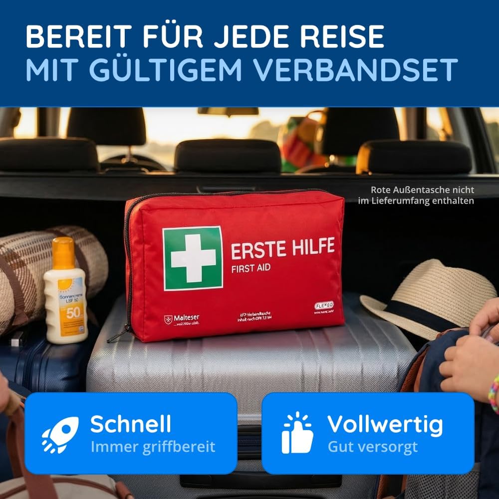 1 x FLEXEO Auto-Nachfüllset DIN 13164:2022, Erste-Hilfe-Set für Auto und Motorrad, Notfallset, Befüllung, Erste-Hilfe-Tasche, schwarz – Bild 6