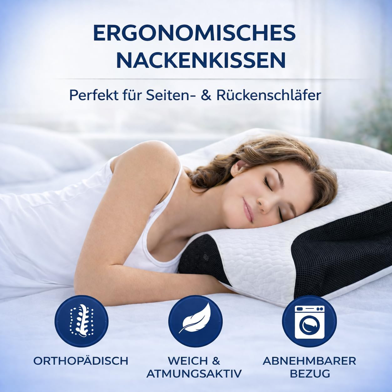 Nackenkissen Ergonomisches orthopädisches Kissen gegen Nackenschmerzen Grau Nackenstützkissen Schlafkissen Memory Foam Kissen Seitenschläfer Rückenschläfer (Grau) – Bild 4