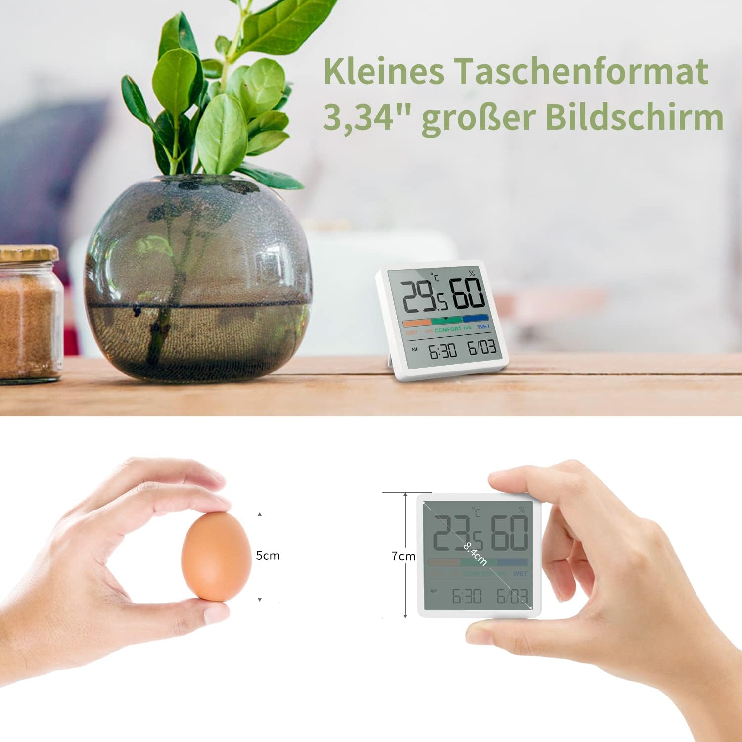 Noklead Digitales Thermo-Hygrometer, tragbares Innenthermometer-Hygrometer mit hoher Genauigkeit, Temperatur- und Luftfeuchtigkeitsmessgerät für Raumklimakontrolle, Raumluftüberwachung, Klimamonitor, Weiß – Bild 3