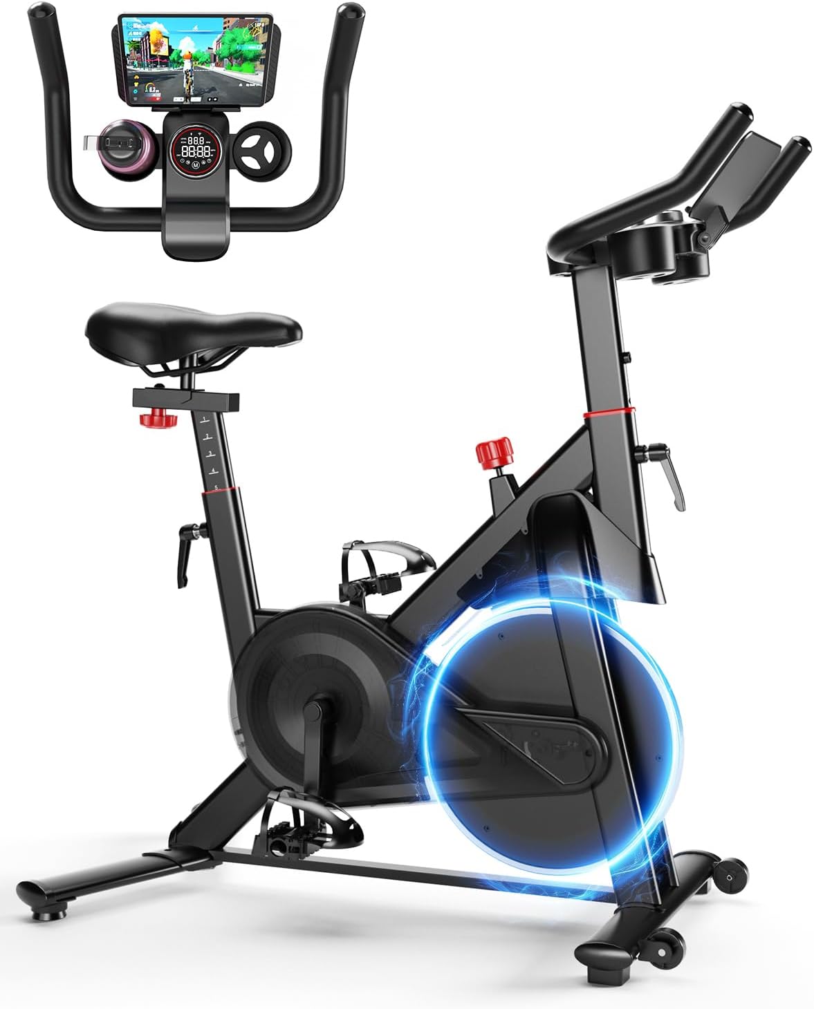 2026 Heimtrainer mit App, Lacuffy Heimtrainer-Fahrrad mit einstellbarem Magnetwiderstand, leiser und komfortabler Ergometer-Heimtrainer, LCD-Display, bis zu 136 kg mit AI Coach