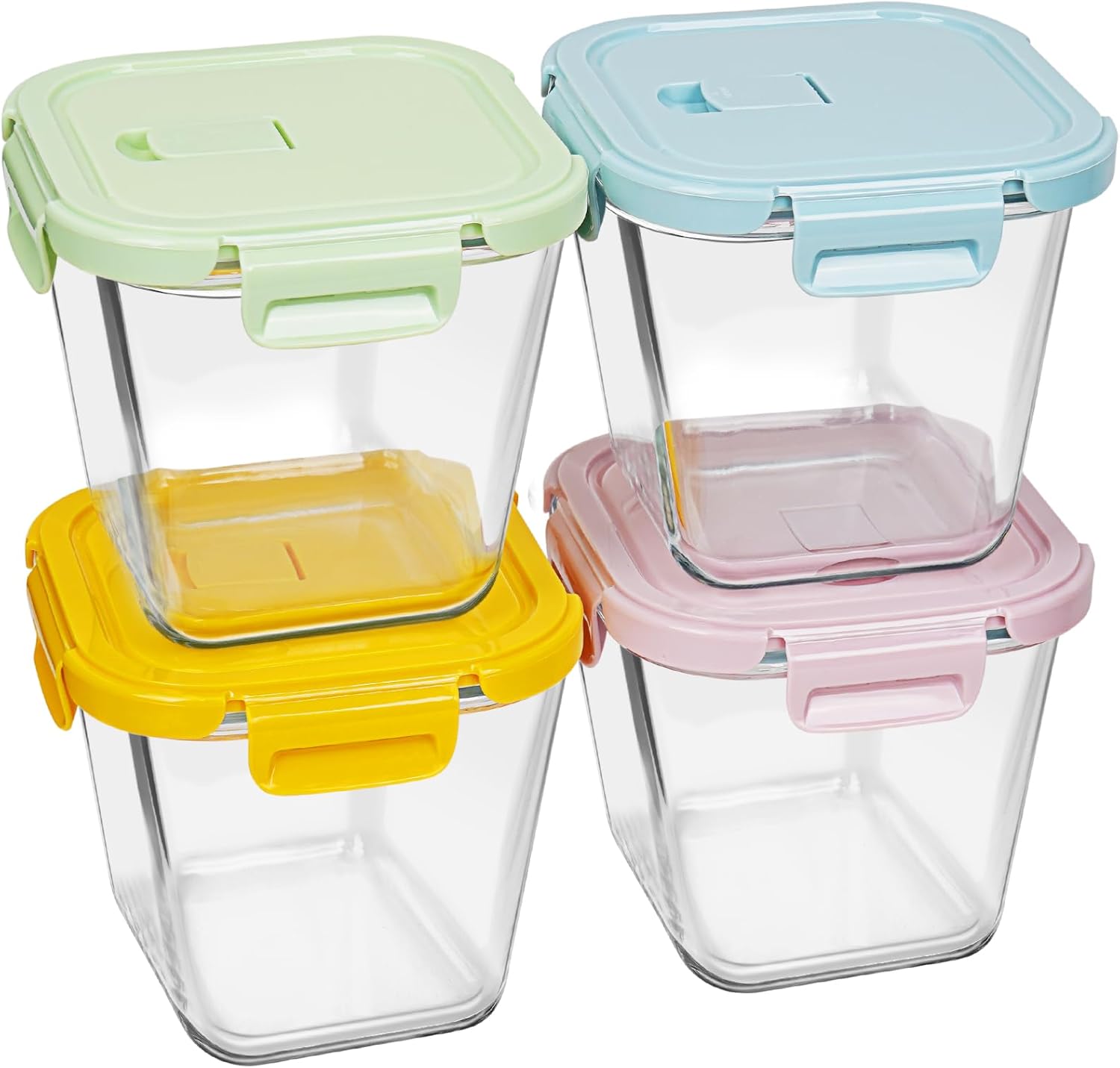 850 ml Meal-Prep-Gläser, Glasbehälter mit Deckel, luftdicht und stapelbar, Set mit 4 Vorratsgläsern, Salatschüssel, Suppe, Lebensmittelbehälter für Büro, Picknick, spülmaschinenfest und mikrowellengeeignet