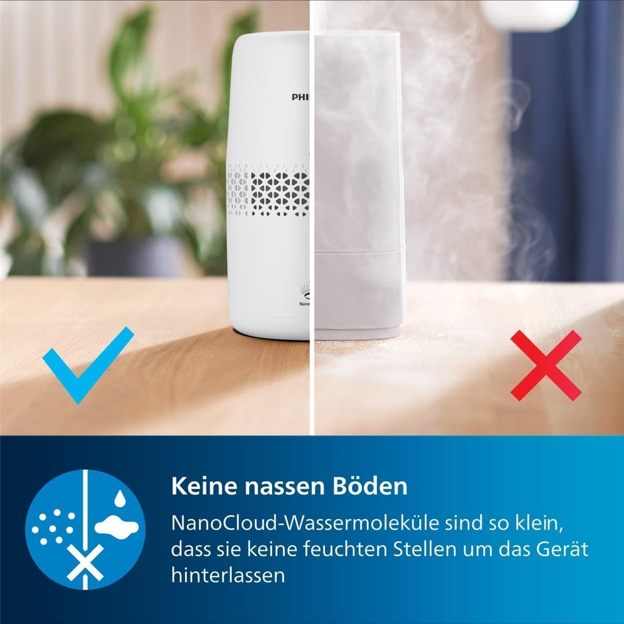 Philips Luftbefeuchtung 2000-Serie – NanoCloud-Technologie, befeuchtet Räume bis zu 31 m², 2 l Wassertank, 99 % weniger Bakterien, Weiß (HU2510/10) – Bild 9