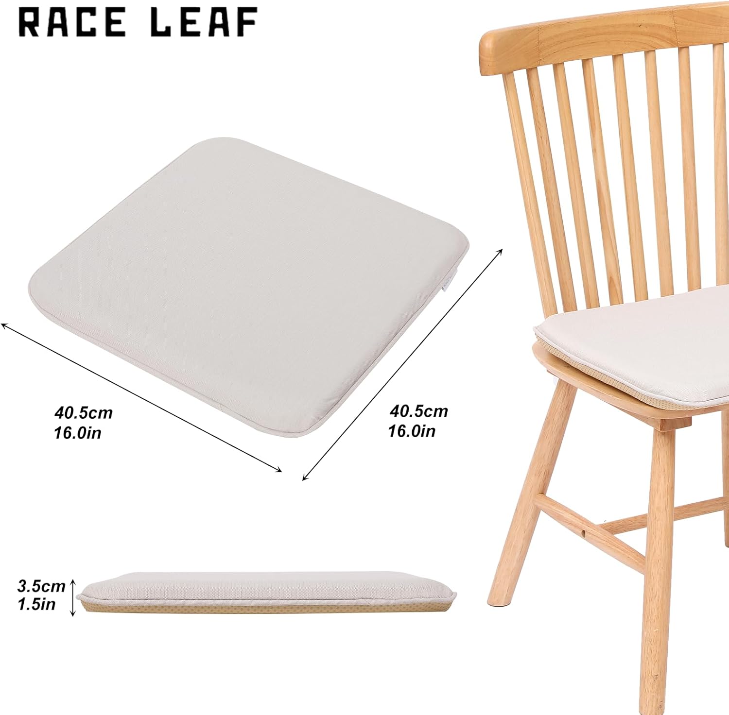 RACE LEAF 4er-Set, 40,5 x 40,3,5 cm, Memory-Schaum, langsamer Rückprall, Sitzkissen, Sitzkissen für den Innenbereich, wasserdichte Oberfläche und rutschfeste Unterseite, Schwarz (Ecru) – Bild 2