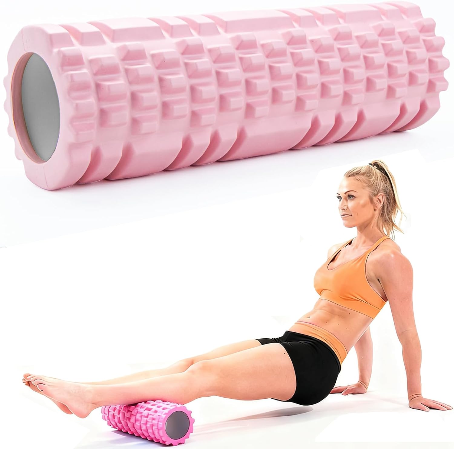 Pilates-Roller mit Yoga-Säule – Faszienrolle aus rosa Schaumstoff für optimale Muskelkraft, Fitness und Faszienmassage – multifunktionaler Sportroller für Zuhause und Fitnessstudio