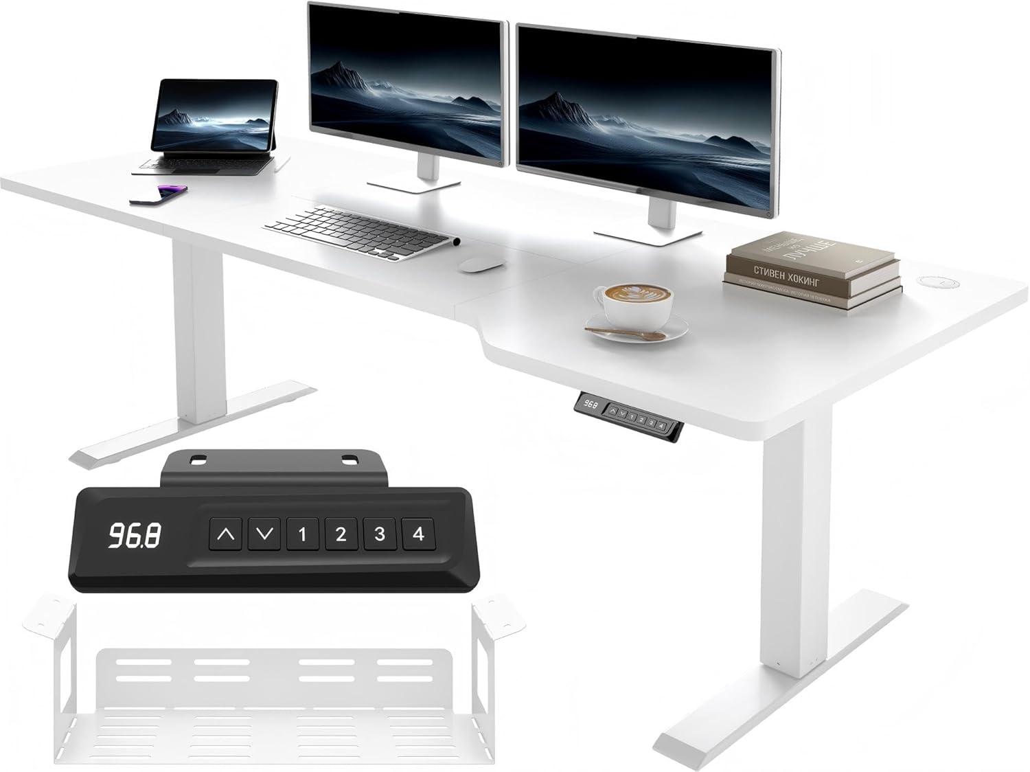 JUMMICO Höhenverstellbarer Schreibtisch 180 x 80 cm, L-Form, Gaming-Tisch, elektrisch, höhenverstellbar, Ergonomie, Bürotisch mit 4-Memory-Funktion und Kabelmanagement, große Monitorfläche, stehend