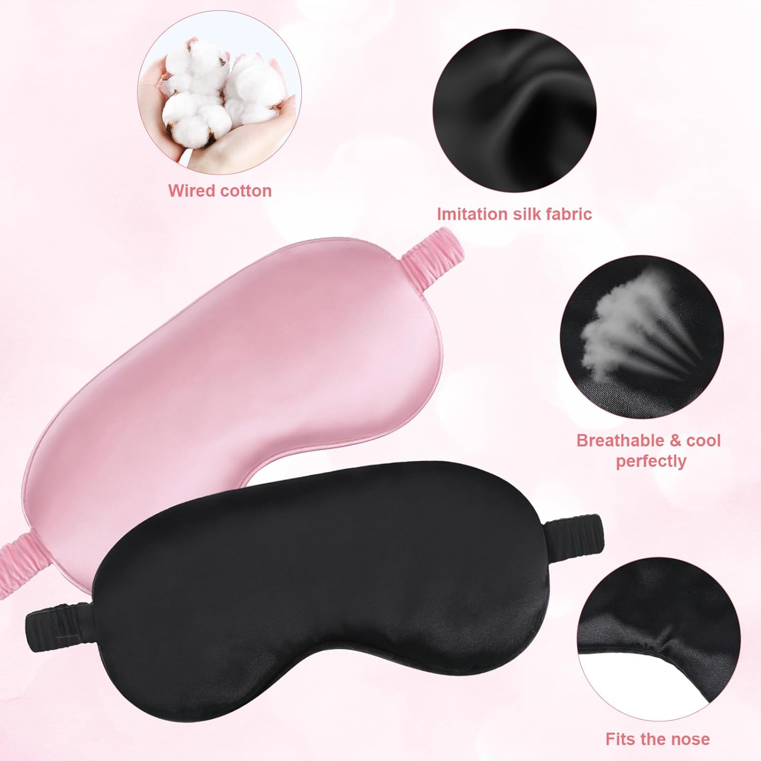 2er-Pack Seidenschlafmaske, Damen-Augenmaske zum Schlafen, weiche Seidenschlafmaske, Augenmaske mit verstellbarem Riemen, lichtblockierende Schlafmaske, Satin-Augenbinde, Nachtschlafmaske für Männer und Frauen – Bild 4