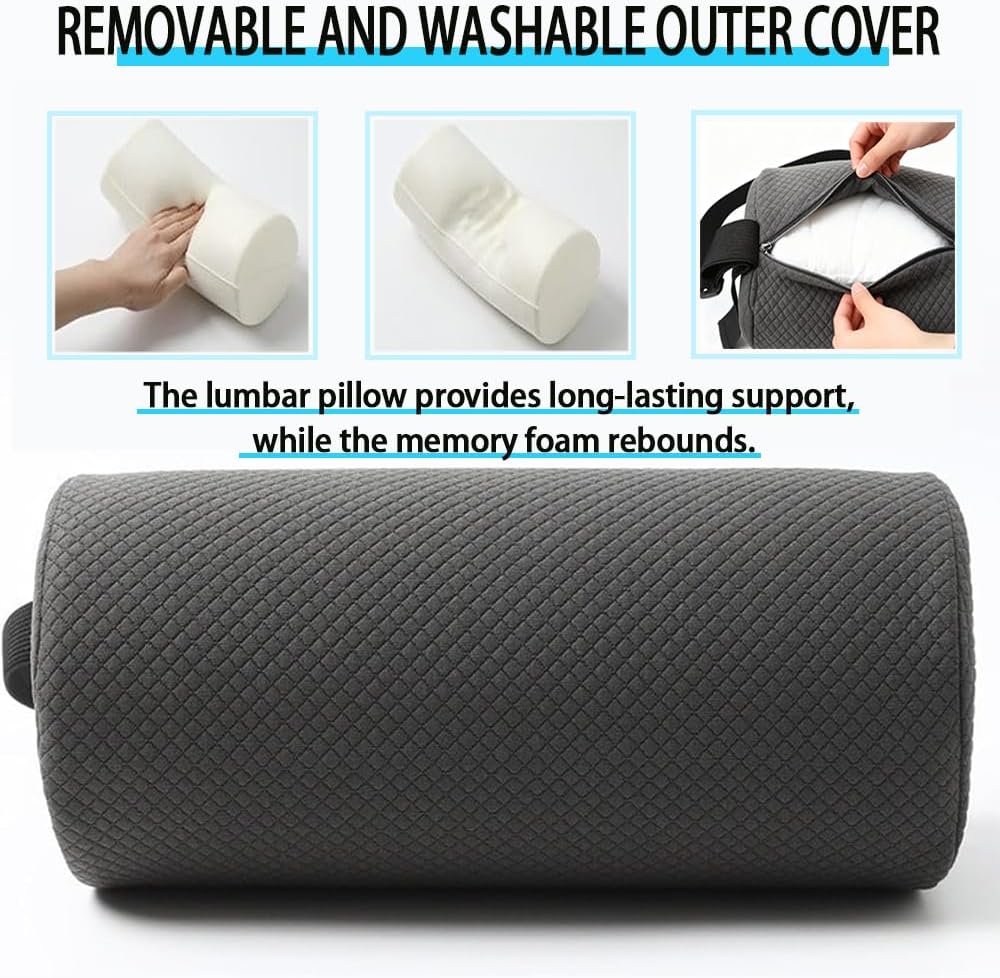 Rückenkissen gegen Schmerzen, Lendenwirbelrolle für niedrige Rückenlehne, ergonomisches Lendenkissen mit Bezug, waschbarer Bezug, Sitzkissen für Rollstühle zur Unterstützung des unteren Rückens, Autos – Bild 3