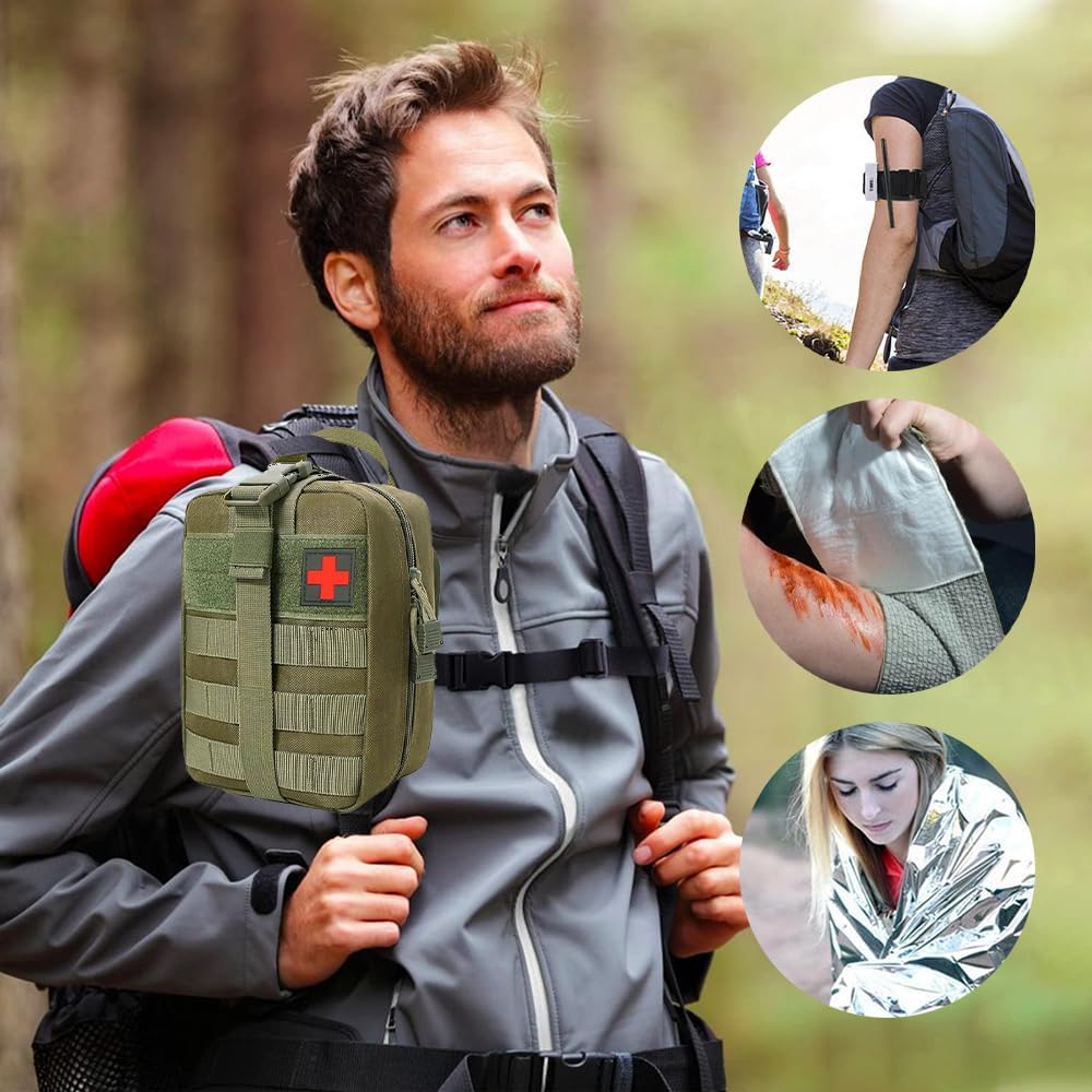 Erste-Hilfe-Set Outdoor Militär, 61 Teile Erste-Hilfe-Set Militär, Ifak gefüllt, Notfallset, Survival-Set für Outdoor-Camping, Jagd, Wandern, Zuhause, Auto, Klettern (Militärgrün) – Bild 8