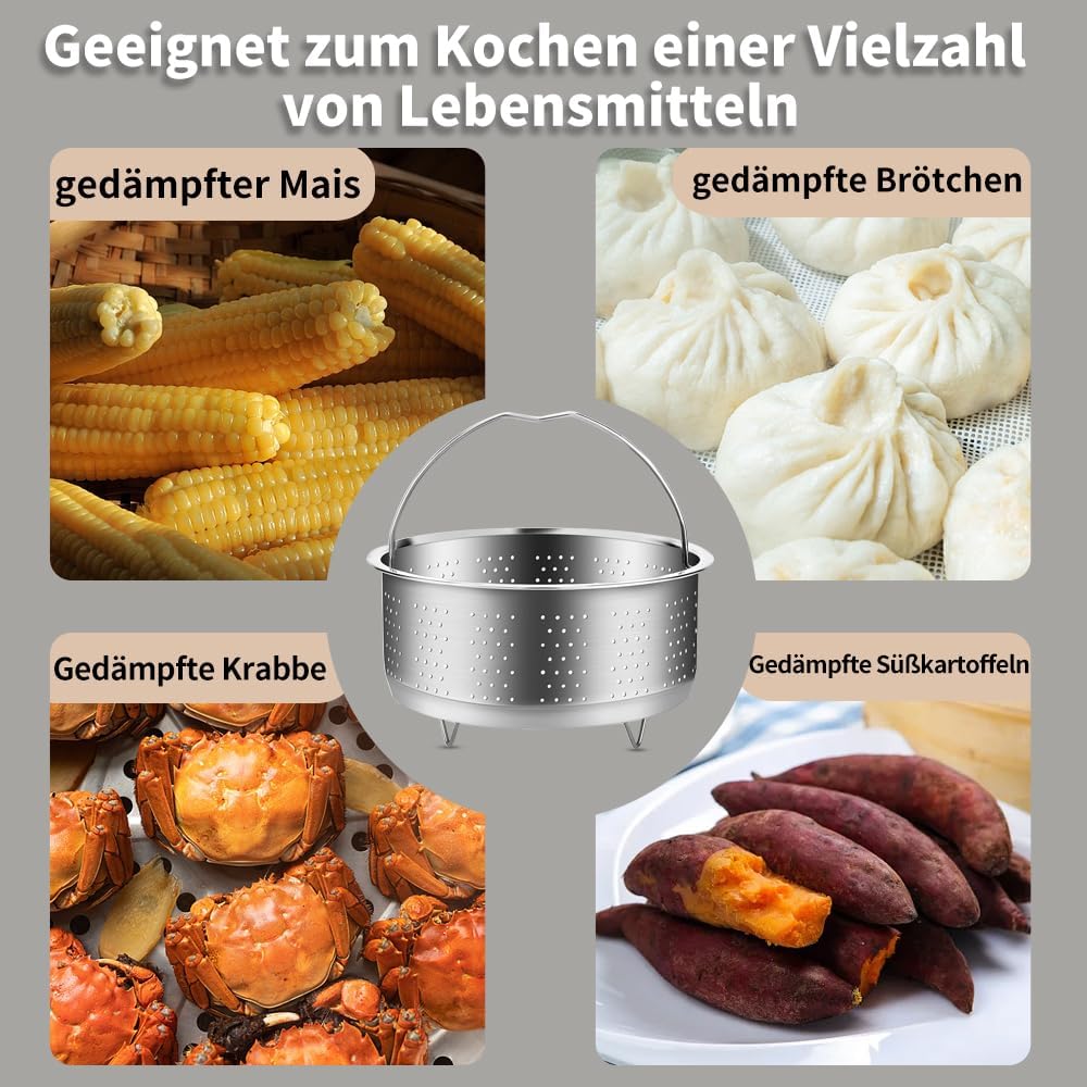 Dampfgareinsatz Edelstahl 304, Dampfgareinsatz für Topf, Dampfgareinsatz für Töpfe für Töpfe, Kochtöpfe, Schnellkochtopf, Dünsten von Gemüse, Früchten, Eiern (22 cm) – Bild 8