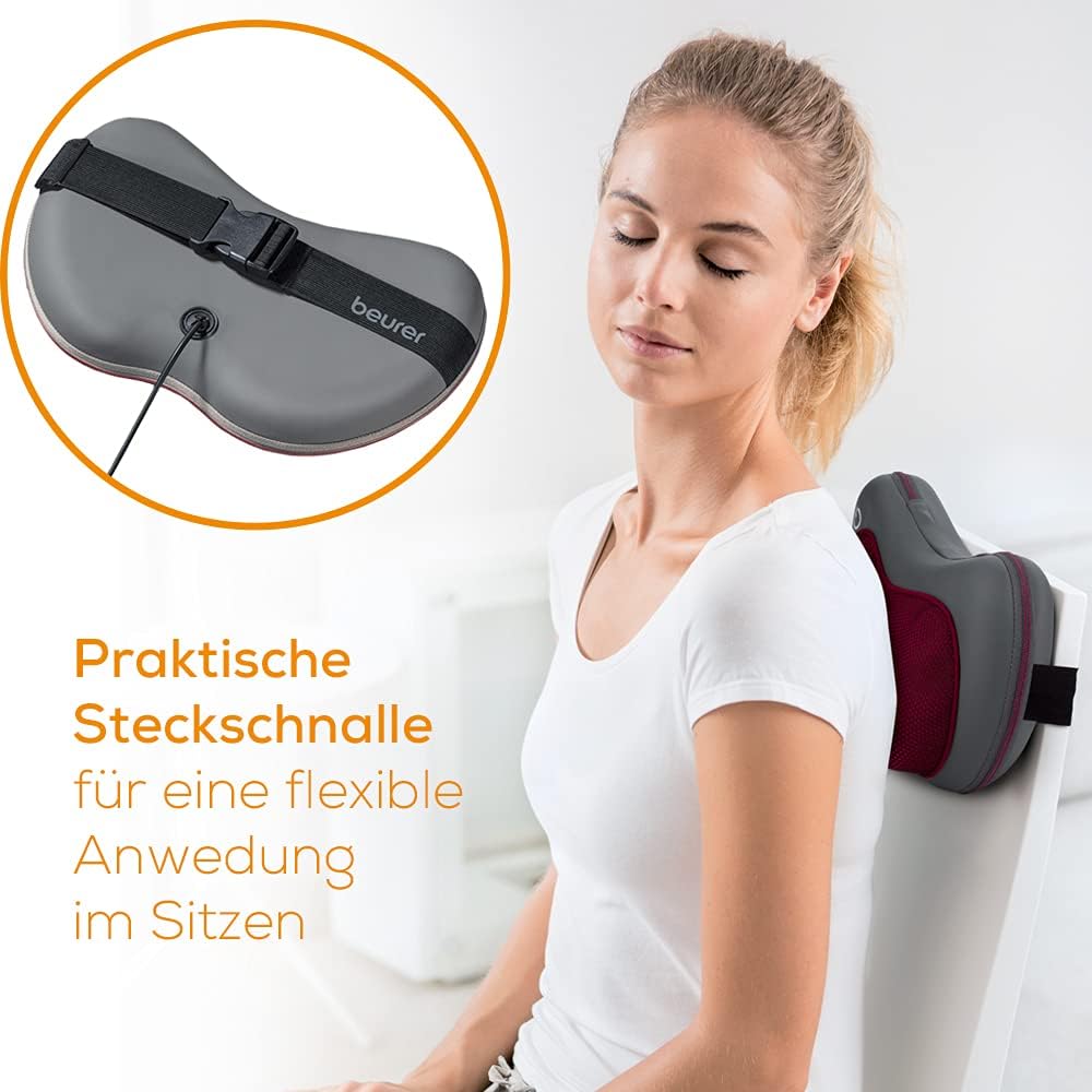 Beurer MG 149 Rücken-Nacken-Massagegerät für entspannende Shiatsu-Massage, zwei Richtungen, Heizfunktion, 4 Massageköpfe, grau/rot – Bild 7