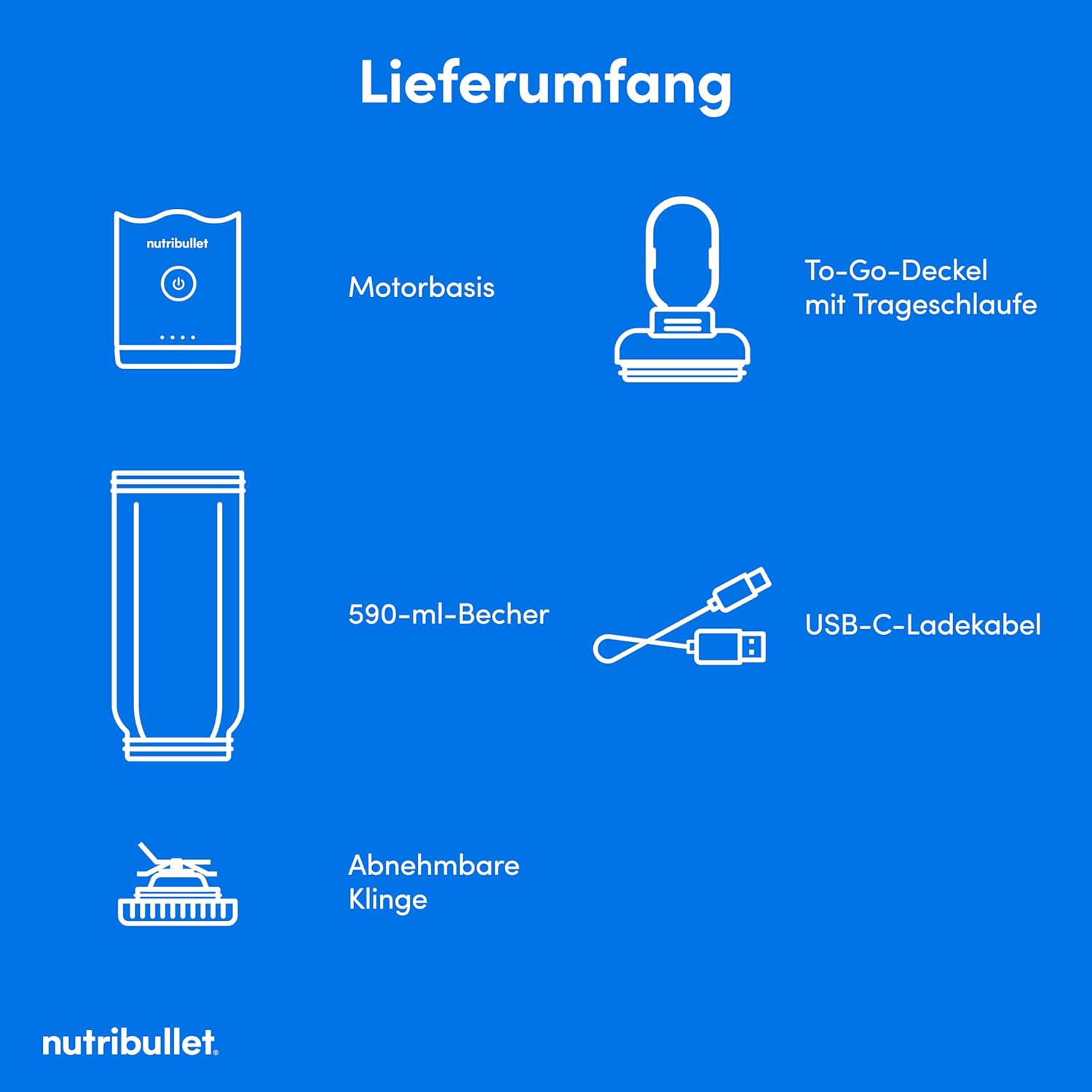 Nutribullet Flex 590 ml tragbarer Smoothie-Mixer mit Trinkdeckel, zerkleinert Eis und gefrorene Früchte, USB-C, Tragegurt, BPA-freier Becher, leicht zu reinigen, blau (NBP013BL) – Bild 11