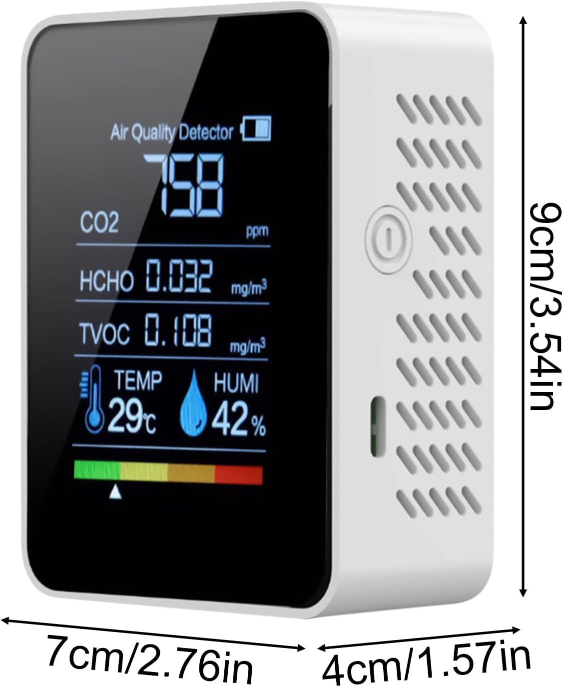 Luftqualitätsmonitor für den Innenraum – Luftdetektor-Tester, Co₂-Messung, Feinstaub PM2.5, VOC, Temperatur und Luftfeuchtigkeit, digitale Anzeige | Ideal für Zuhause, Büro, Schule – Bild 2