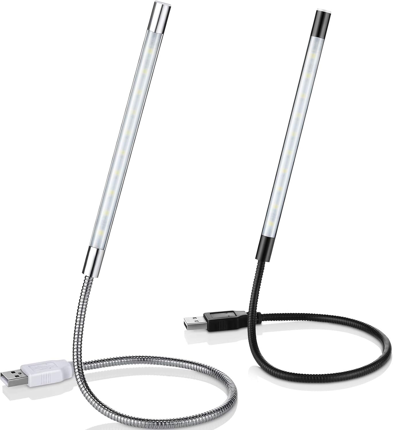Weewooday 2 Stück USB-LED-Lampe Schwanenhals-Leseleuchten, flexible Tastaturleuchte, dimmbare LED-Tastaturbeleuchtung, Touch-Schalter, Schwanenhals-USB-Licht für Laptop, Buch, Computer (schwarz, silber)