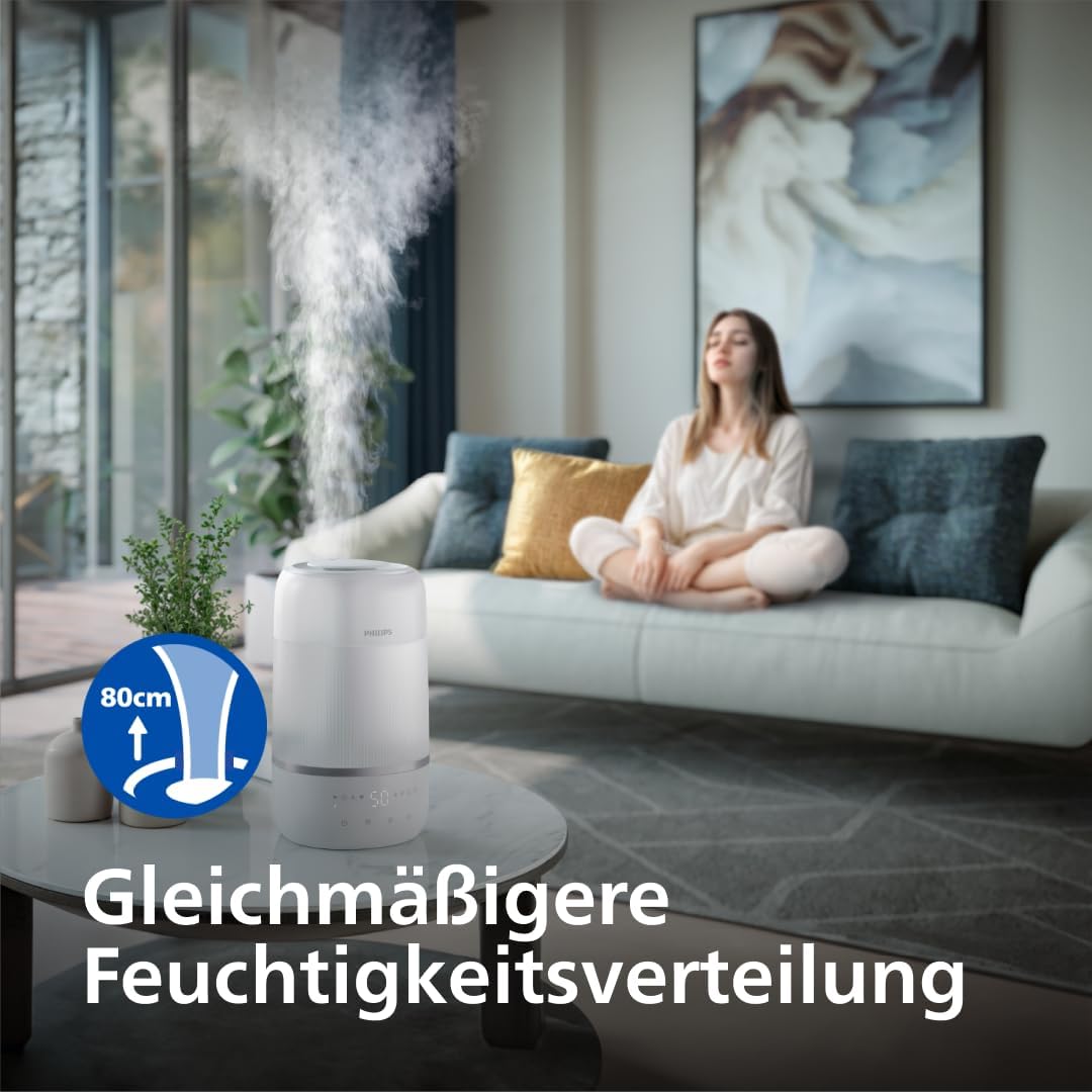 Philips Smart Luftbefeuchter – kompakt und dennoch leistungsstark mit himmelhohem Nebel, Aromatherapie, leise mit Schlaffunktion und Nachtlicht, für (Schlaf-)Räume bis zu 38 m² (HU1509/00) – Bild 5