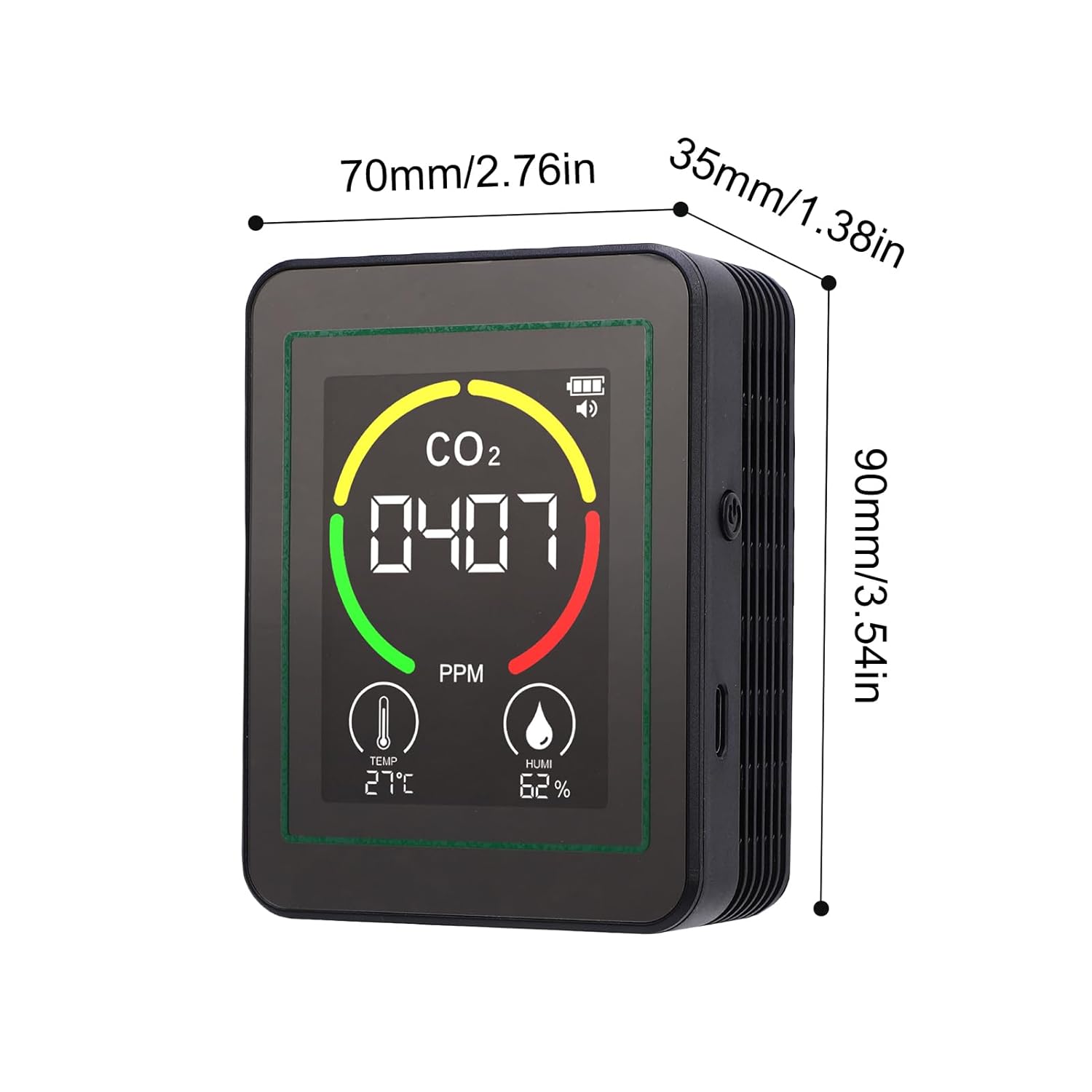 Eujgoov 3-in-1-Luftqualitätsmonitor-Detektormessgerät, CO2-Luftfeuchtigkeitstemperatur in Echtzeit, 2,8-Zoll-Farbbildschirm für das Fitnessstudio im Home Office (Schwarz) – Bild 2