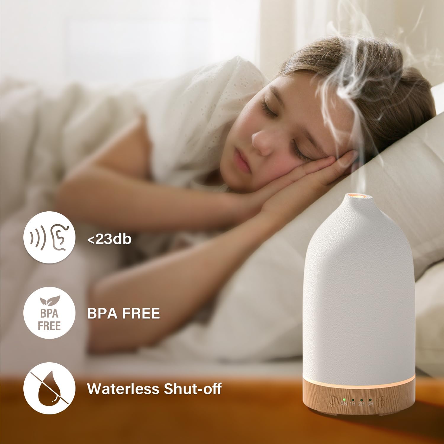 SALUBRITO Keramik-Aroma-Diffusor, weißer Diffusor für ätherische Öle, Ultraschall-Duftöl-Diffusor, Aromatherapie-Diffusor für Duftöle, BPA-frei, Geschenk für Frauen – Bild 6
