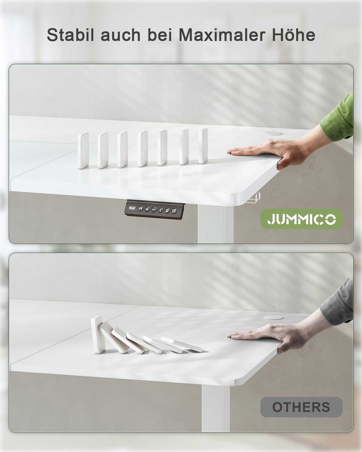 JUMMICO Höhenverstellbarer Schreibtisch mit USB-Ladeanschluss, 180 x 80 cm, elektrischer Schreibtisch, Stehsitz, Tisch, verstellbarer Computertisch, weiß – Bild 6