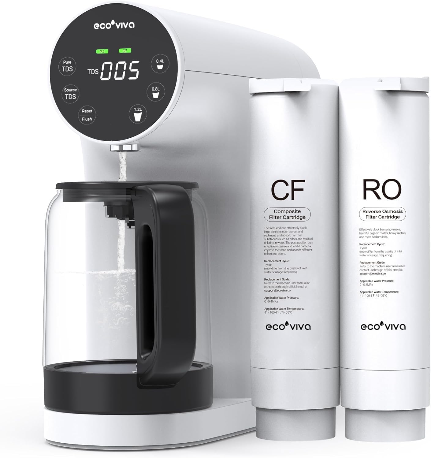 Ecoviva WP-RO-200G Tischosmoseanlage, Trinkwasser-Umkehrosmoseanlage mit 5-stufiger Filterung, Echtzeit-TDS-Monitor, 3:1 Reinheit zum Abfluss, mobiler Umkehrosmose-Wasserfilter, keine Installation