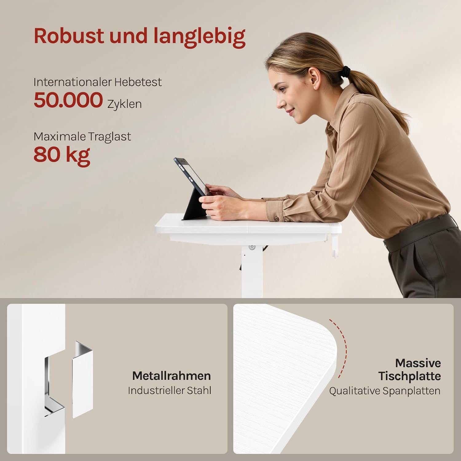 WOLTU Höhenverstellbarer elektrischer Schreibtisch mit Memory-Funktion & Kollisionsschutz, 80 kg Tragkraft, leise, Computertisch für Home Office, Arbeitszimmer, 80 x 48 cm, Weiß – Bild 7