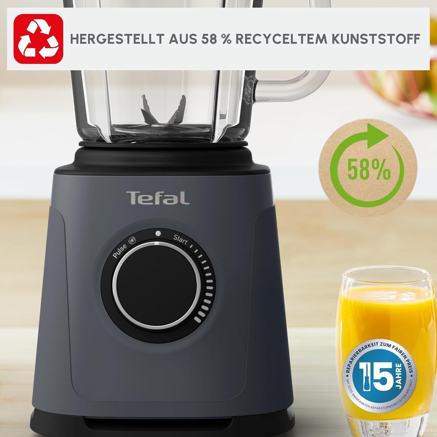 Tefal PerfectMix Essential BL771BF0 Hochgeschwindigkeitsmixer, stufenlos einstellbare Geschwindigkeit, Pulse-Funktion, abnehmbare Powelix-Klingen, hitzebeständiger 2-Liter-Glasbehälter, 1200 W, Grau – Bild 8