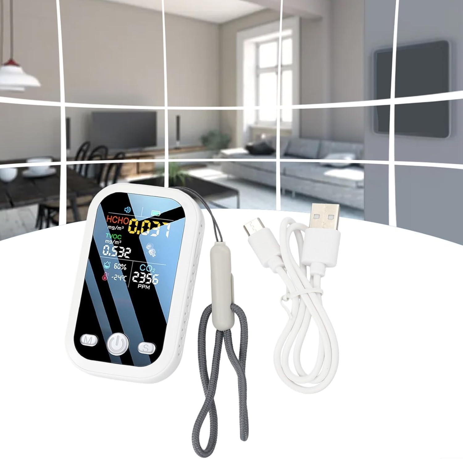 Luftqualitätsmonitor, 5-in-1-Detektor mit 4,8 cm Farbdisplay, HCHO TVOC Temperatur-Feuchtigkeitstester, tragbarer Gasanalysator, für Heimbüro (weiß) – Bild 9