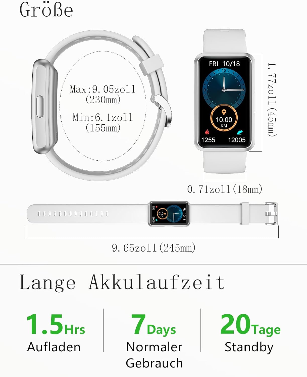 Schrittzähler-Uhr (ohne App/ohne Mobiltelefon), 1,47-Zoll-Bildschirm, einfacher Fitness-Tracker, Smartwatch mit Kalorienzähler, Schlafüberwachung, Stoppuhr, wasserdichter Timer, Gehen, Laufen, Fitnessuhr für Senioren/Männer/Frauen – Bild 11