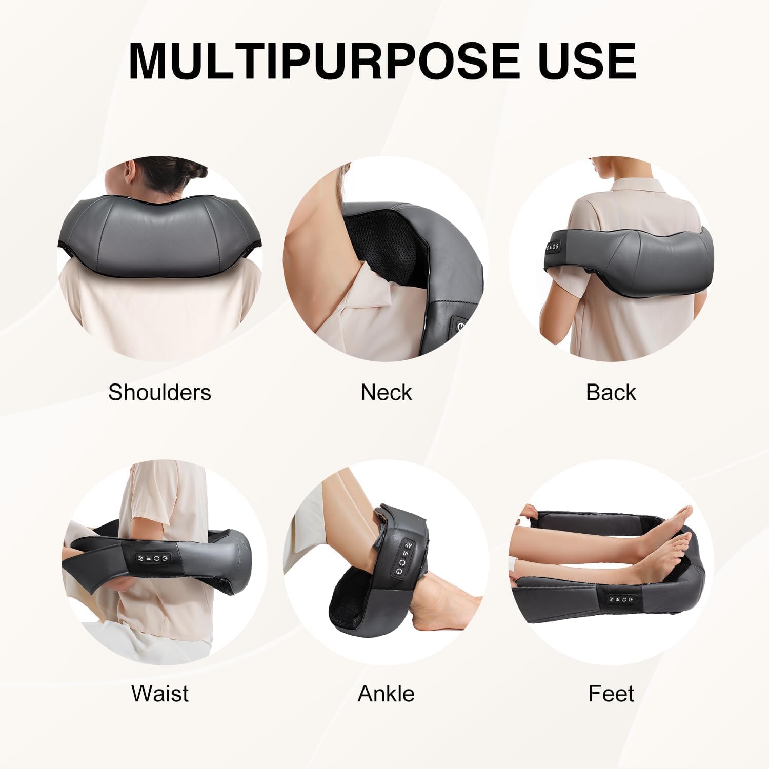 Nekteck Nacken- und Rückenmassagegerät mit wohltuender Wärme, elektrisches Tiefengewebe-3D-Knetmassagekissen zur Linderung von Schulter-, Bein- und Körpermuskelschmerzen (Dunkelgrau) – Bild 7