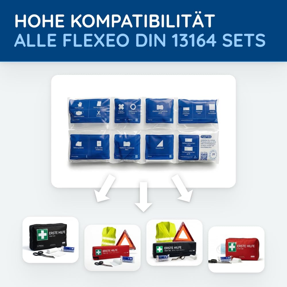 1 x FLEXEO Auto-Nachfüllset DIN 13164:2022, Erste-Hilfe-Set für Auto und Motorrad, Notfallset, Befüllung, Erste-Hilfe-Tasche, schwarz – Bild 5