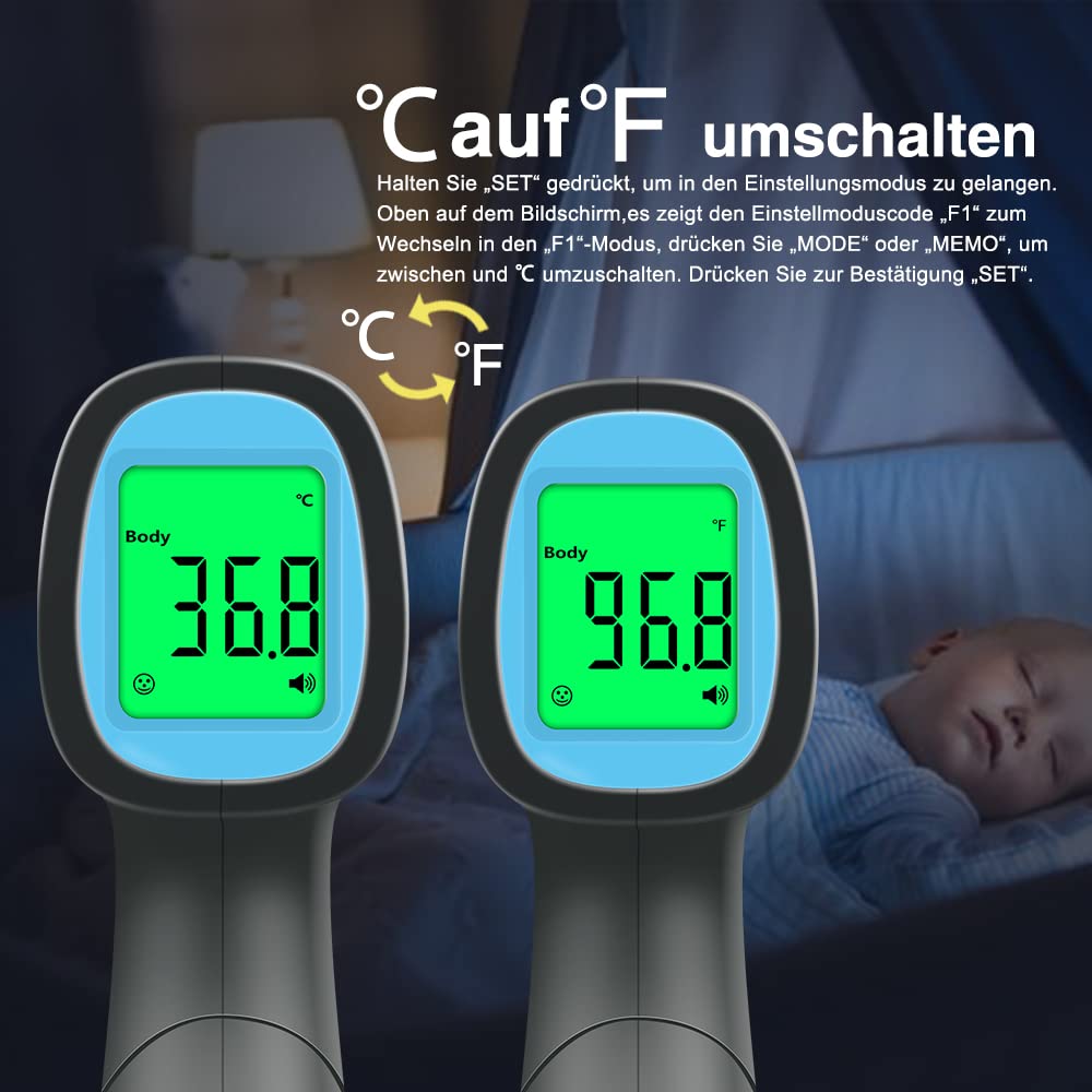 Fieberthermometer, kontaktloses Infrarot-Stirnthermometer für Babys und Erwachsene, digitales Fieberthermometer mit sofortigen und genauen Messwerten, Fieberalarm, 50-Speicherfunktion – Bild 4