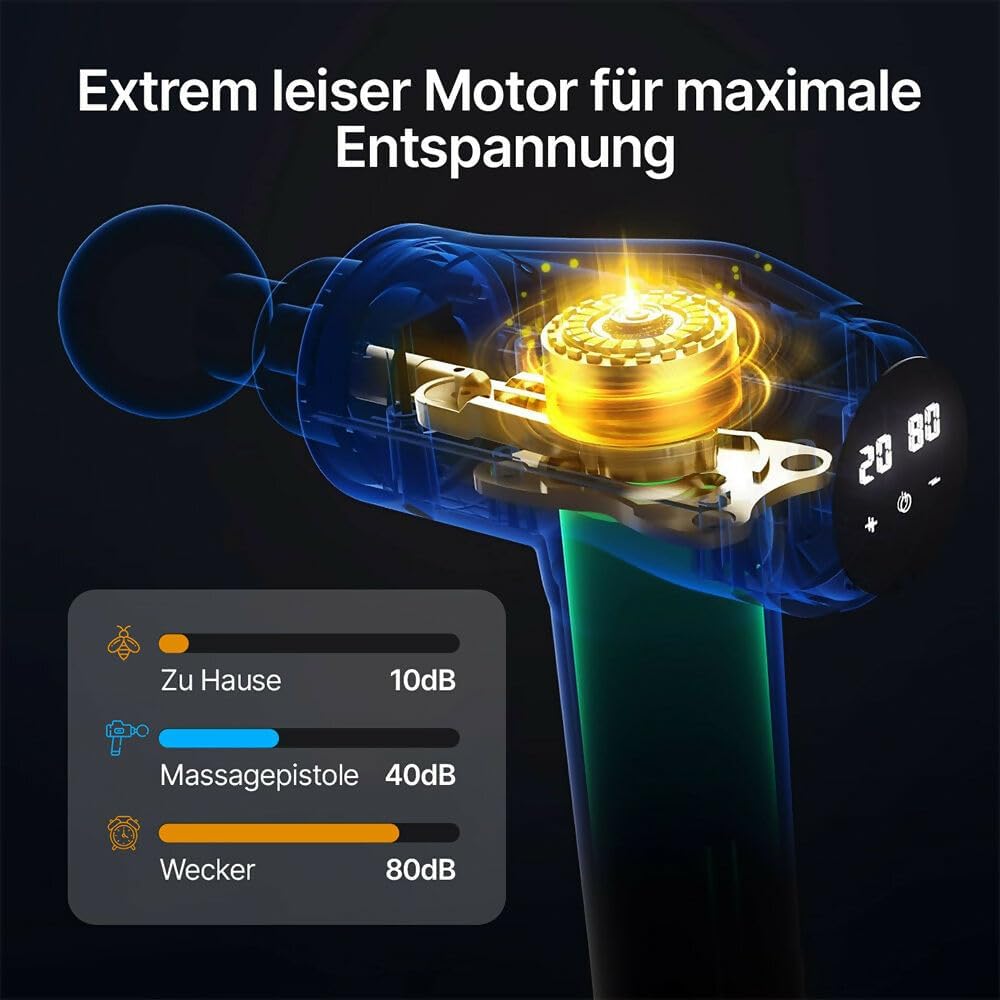 Massagepistole mit 30 Geschwindigkeiten / Massagepistole für Tiefenmuskelmassage mit bis zu 3600 Impulsen/Min. / 10 Aufsätze für Nacken, Rücken & Körper / mit LCD-Touchscreen – Bild 4