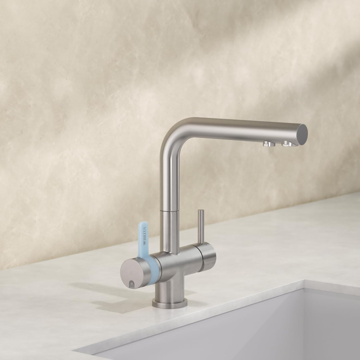 BRITA 3-Wege-Küchenarmatur (Edelstahl, quadratisch) inklusive 1 x BRITA P 1000 Wasserfilter – Küchenarmatur für gefiltertes und ungefiltertes Wasser direkt aus der Leitung – Bild 8