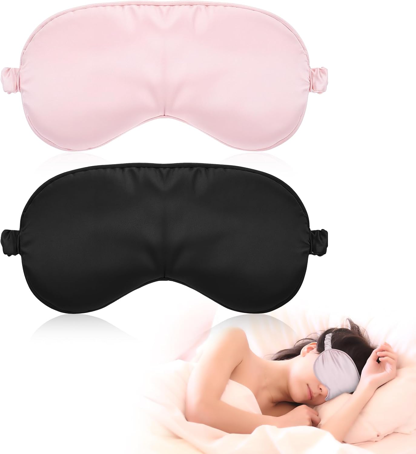 Molain 2er Pack Seidenschlafmaske Damen, weiche Seidenschlafmaske, Augenmaske mit verstellbarem Riemen, Schlafmaske, lichtblockierende Schlafmaske für Pausenreisen, blockiert Licht