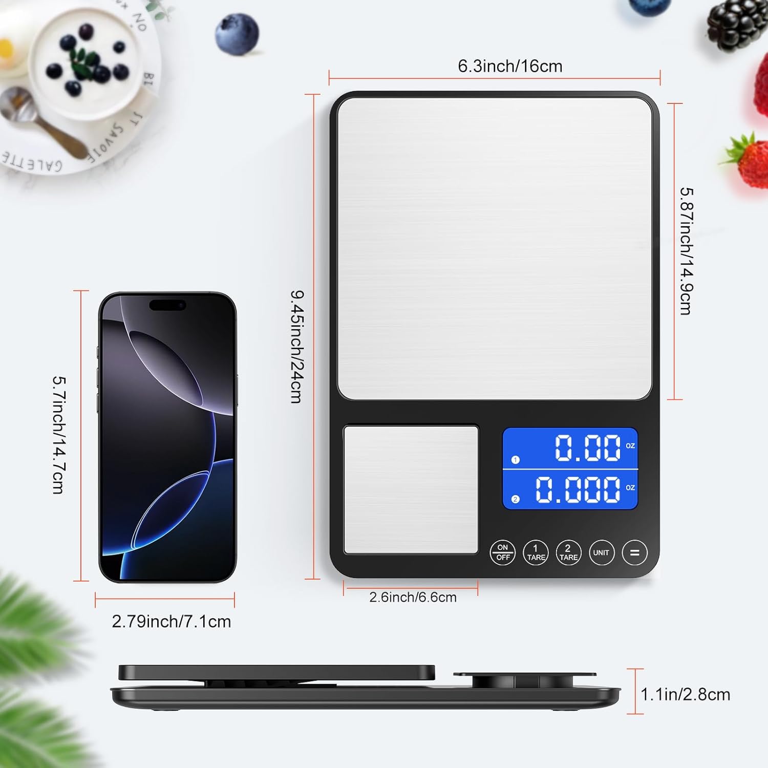 Digitale Küchenwaage 15 kg / 0,01 g, hochpräzise Zweibereichs-Küchenwaage mit Addierfunktion, Tara-Funktion, 7 Maßeinheiten, Küchenwaage zum Kochen und Brotbacken, inklusive Batterien – Bild 9