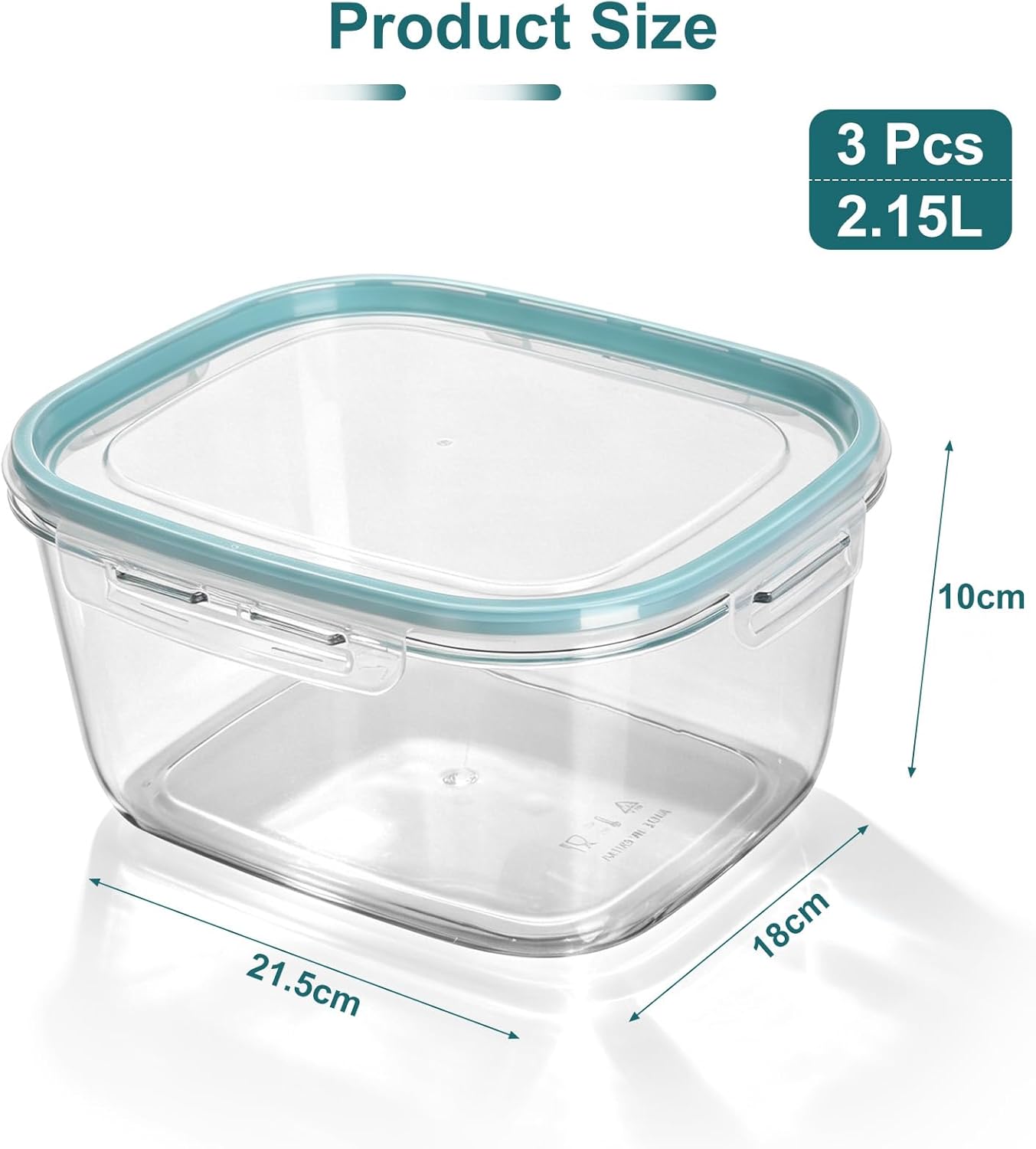 Romon Meal Prep Boxen 3er-Set, 2,15 L Blau Rechteckig Gefrierboxen mit Deckel, Stapelbare Auslaufsichere Lebensmittelaufbewahrung für Gefrierschrank – Bild 2