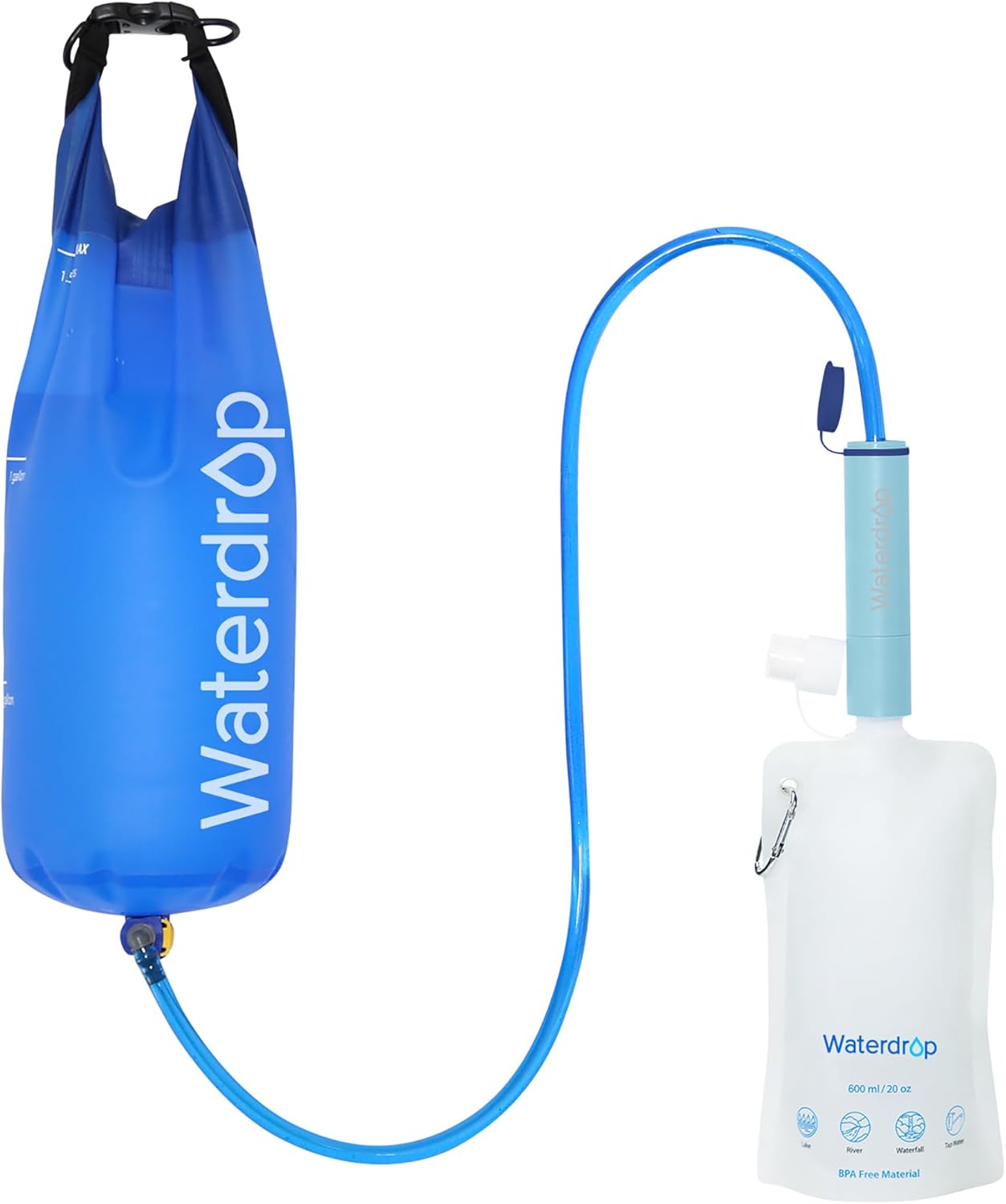 Waterdrop Wasserfilter für den Außenbereich – entfernt 99,99 % aller Bakterien, Wasserfilter, Outdoor-Survival-Wasserfilter, Camping-Filtersystem mit Schwerkraft – Wasserbeutel für Notfälle, Wandern, Reisen