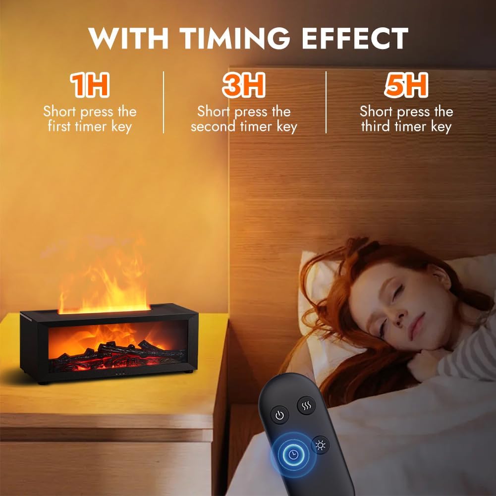 Flammen-Aroma-Diffusor, Diffusor für ätherische Öle mit 7-Farben-Licht, Luftbefeuchter, Flammenverteiler mit Fernbedienung, Duftöl-Diffusor mit Timer, wasserlose automatische Abschaltung für Zuhause, Büro, Yoga – Bild 3