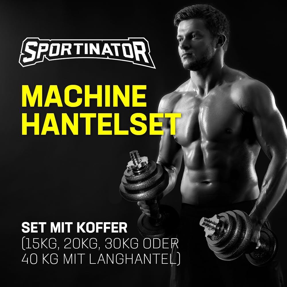 SPORTINATOR® Hantelset „Machine“ 20 kg mit Koffer – Effektives Ganzkörpertraining zu Hause oder unterwegs. Hochwertiges Gusseisen und legierter Stahl für maximale Haltbarkeit – Bild 3