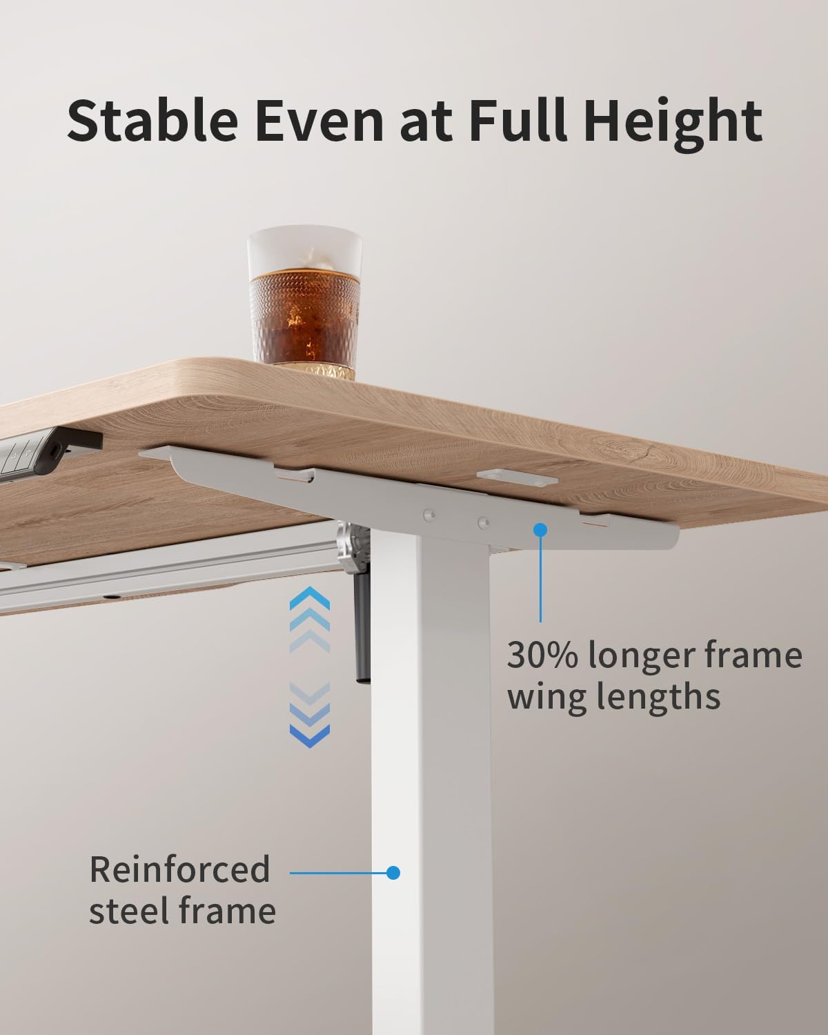FEZIBO Höhenverstellbarer Schreibtisch mit USB-A- und USB-C-Ladeanschlüssen, 160 x 80 cm Schreibtisch, höhenverstellbar, elektrisch, ergonomischer Stehsitztisch für Home Office, Stehpult, Eiche – Bild 3