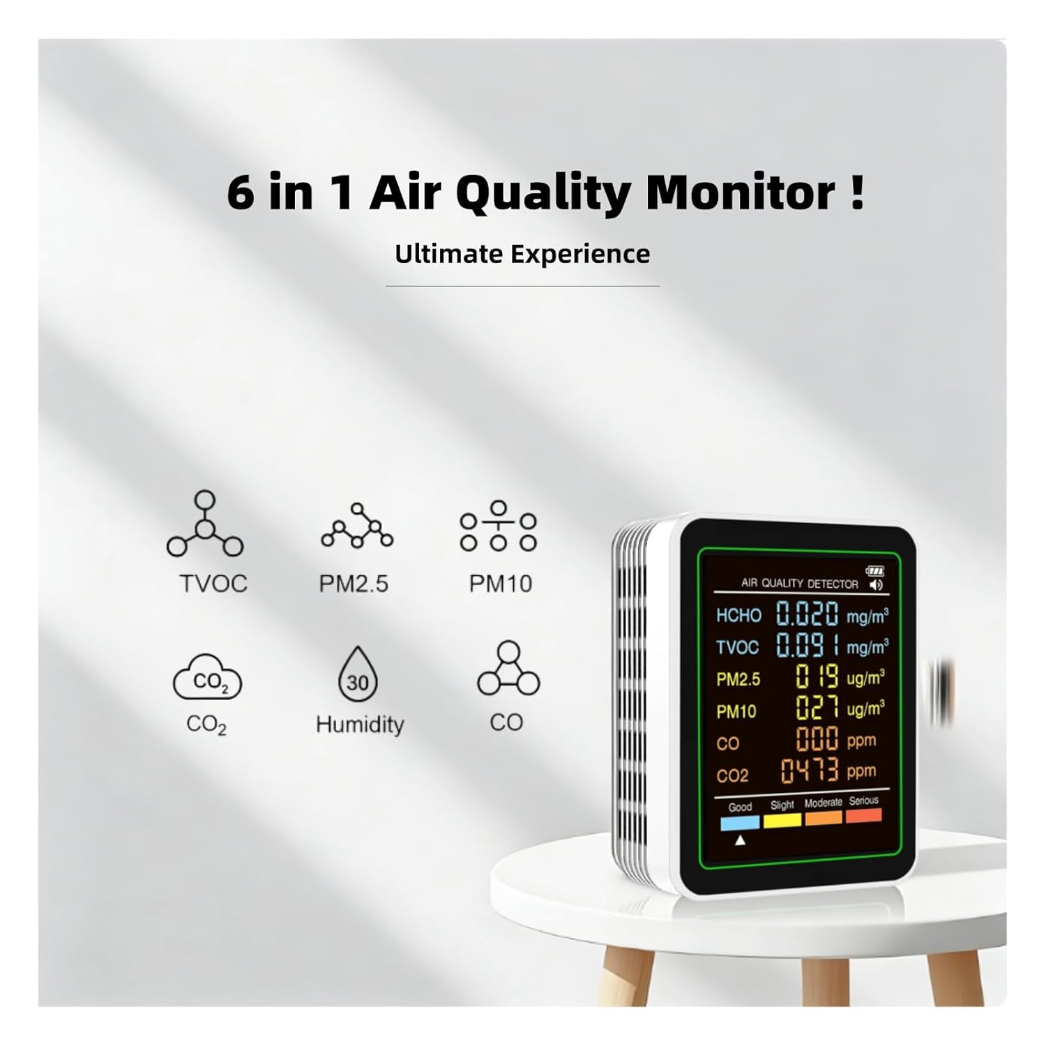 Cuifati 6-in-1 professioneller Raumluftqualitätsmonitor, tragbarer CO2-Monitor für den Innenbereich, HCHO, CO-Monitor, TVOC, PM2,5, PM10, Monitor für saubere Luft in geschlossenen Räumen – Bild 2