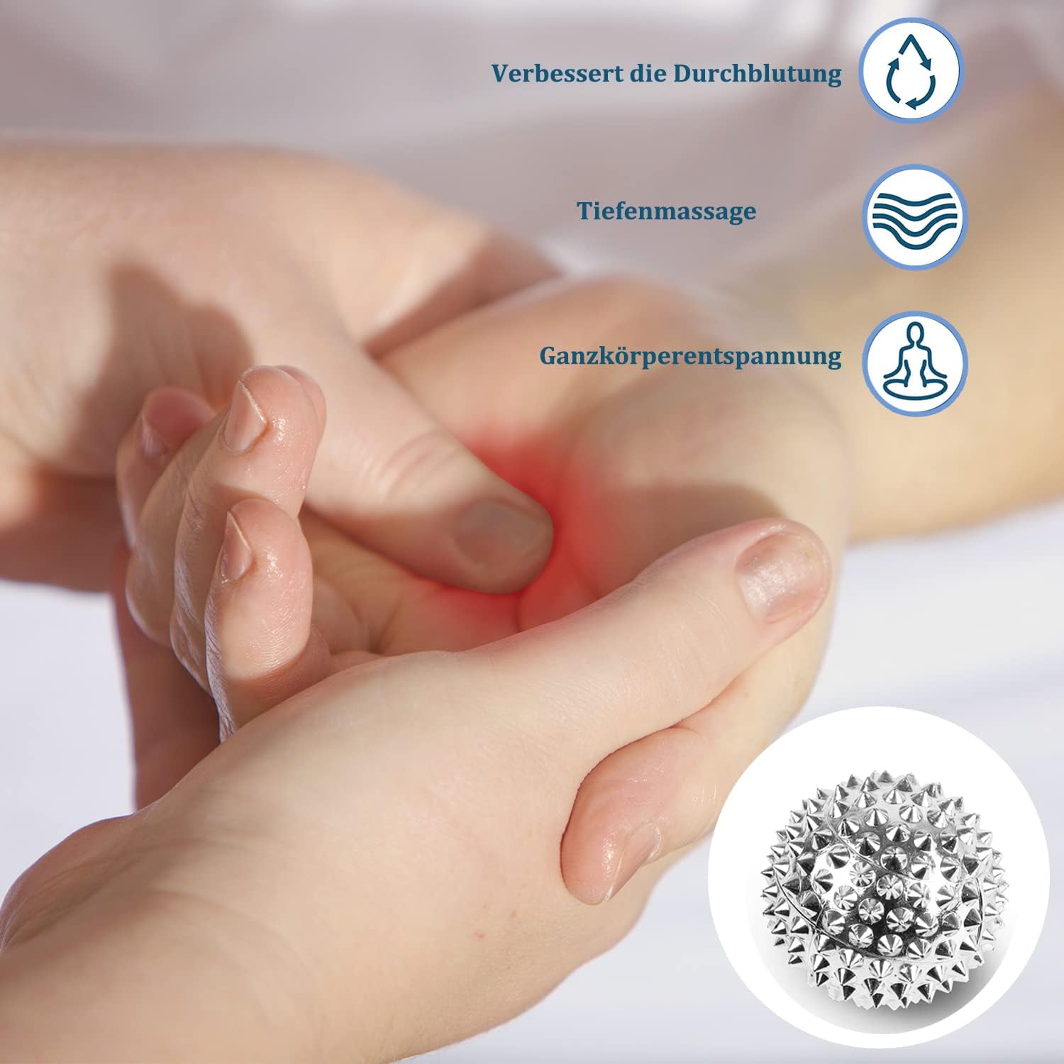 2 Stück magnetische Akupressurbälle & 3 Stück Massageringe für Finger-Igelball-Massage, klein, 32 mm Durchmesser, Fähigkeiten-Borderline-Set für Stressabbau oder Massage (Silber) – Bild 3