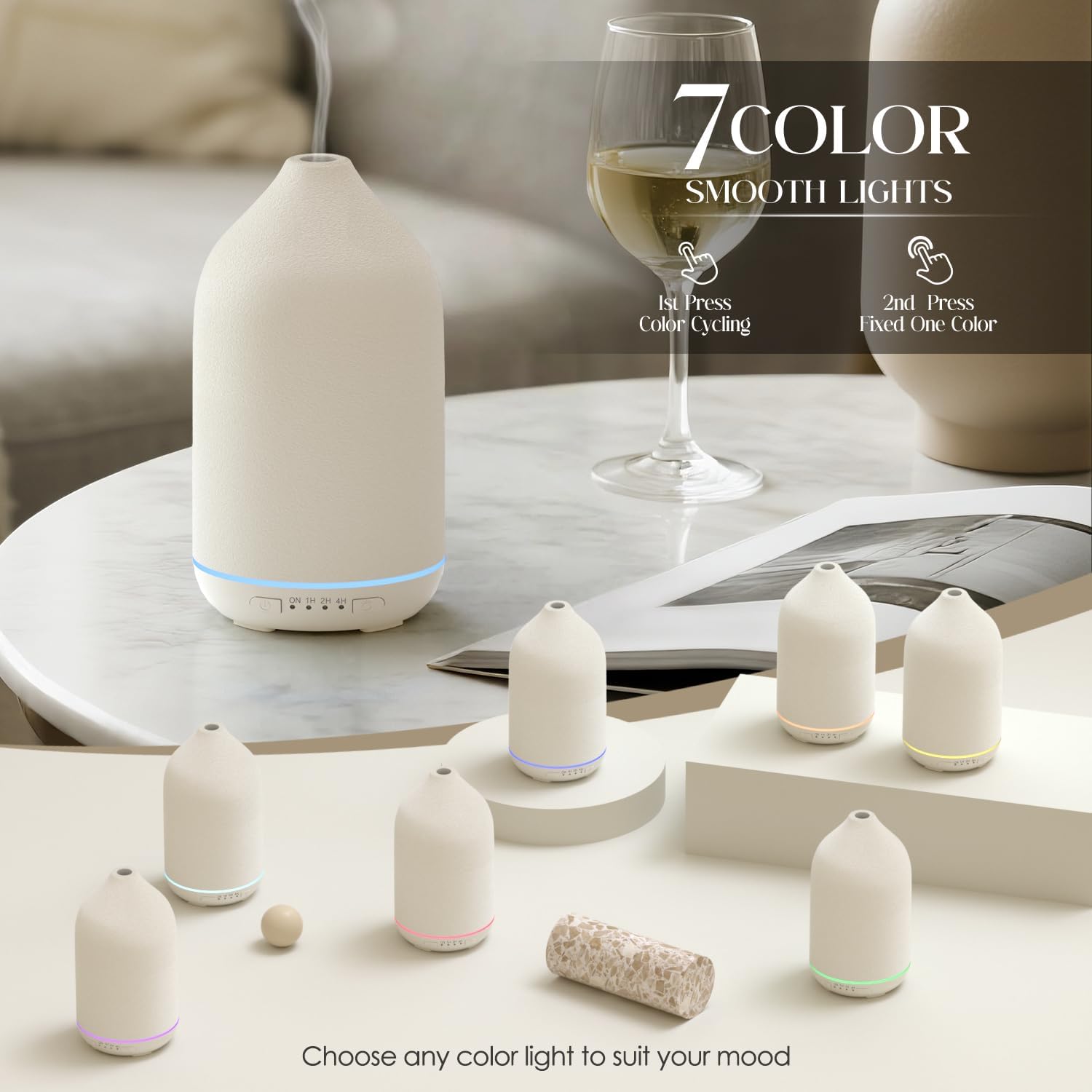 SALKING Aroma-Diffusor, Keramik-Diffusor für ätherische Öle – Duftöl-Duftdiffusor, Ultraschall, BPA-frei, mit einstellbarem Nebelmodus, automatische Abschaltung, leise, für Zuhause, Büro, Yoga, 200 ml, Weiß – Bild 3