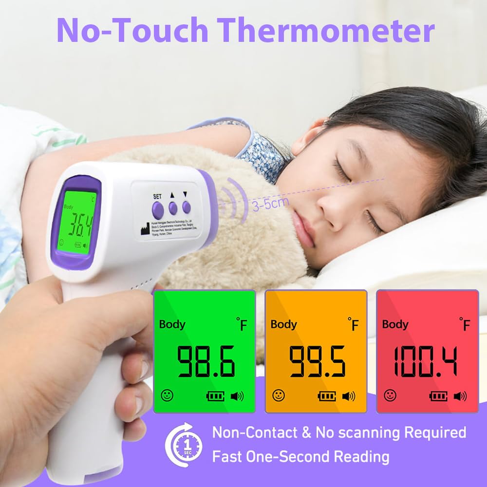Fieberthermometer, Fieberthermometer kontaktlos mit 3 Farben, Fieberalarm, 32 Speicherfunktionen, kontaktloses Infrarot-Stirnthermometer für Babys, Kinder, Erwachsene, nur für den Heimgebrauch – Bild 3