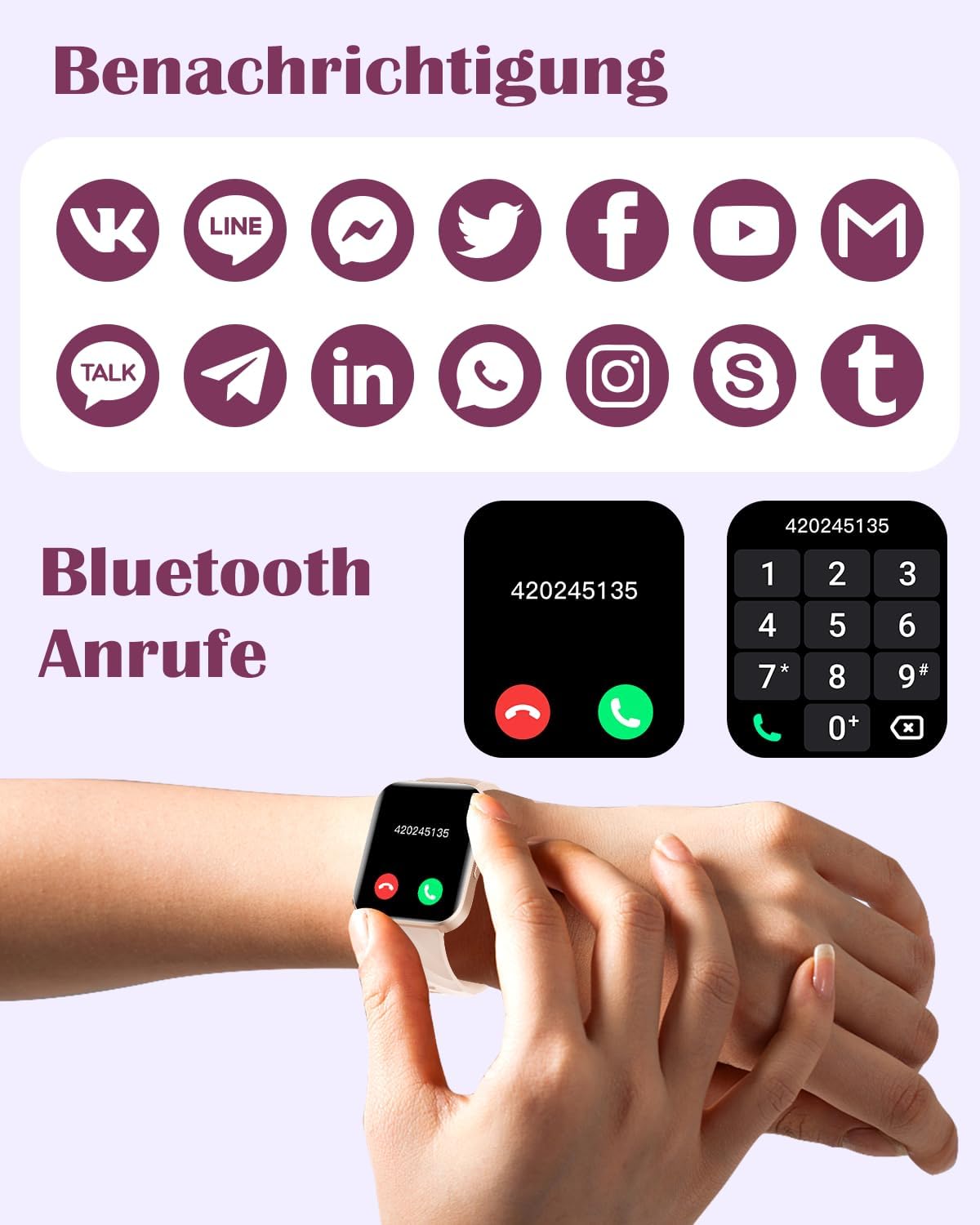 RUIMEN Smartwatch für Damen und Herren, Bluetooth-Anruffunktion, 1,85-Zoll-Fitnessuhr mit über 100 Sportmodi, SpO2-Herzfrequenzmesser, Schlafmonitor, Schrittzähler, IP68 wasserdicht, AI-Sprachassistent für Android iOS-Handy – Bild 2