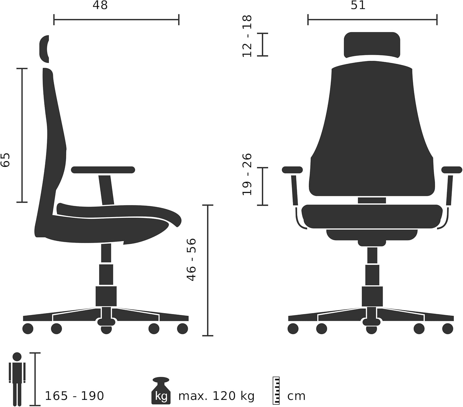 Ergomy Ergonomischer Bürostuhl mit Lordosenstütze, Kopfstütze, Chefdrehstuhl mit Netzrückenlehne, Stoff, Schwarz – Bild 3