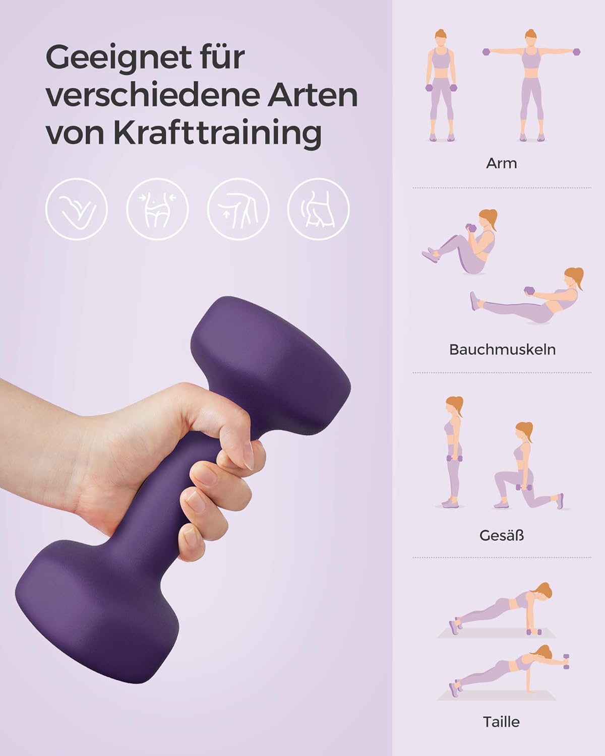 SONGMICS Kurzhanteln 2er-Set, sechseckig, Neopren-Beschichtung, Krafttraining, Workout, Fitness, Training zu Hause – Bild 4
