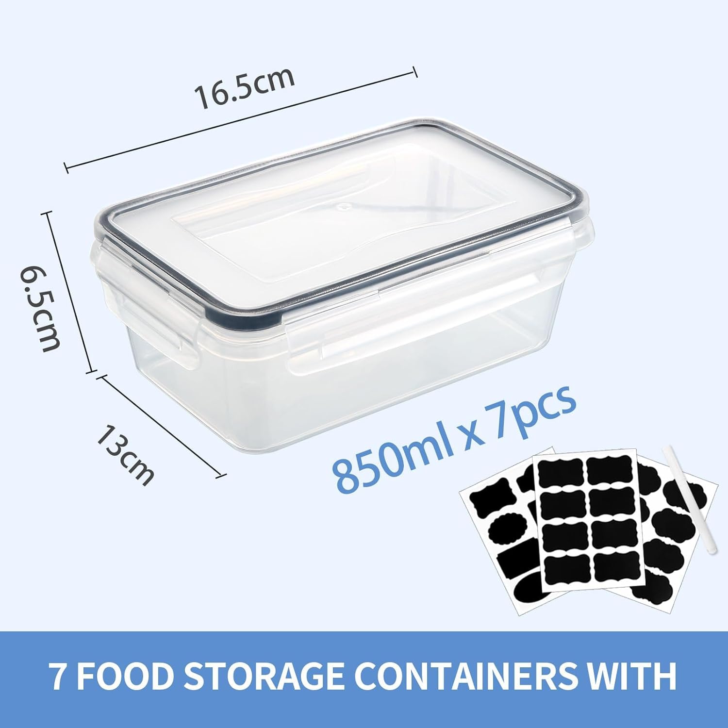 7 x 840 ml Frischhaltedosen mit Deckel, BPA-frei, luftdicht und stapelbar, Gefrierbehälter und Meal-Prep-Boxen für Lebensmittelbox, Gefrierbehälter und Küche – Bild 2